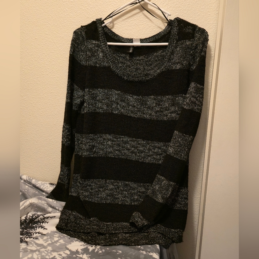 Mesh Striped Sweater Women's Med Goth Basic Lightweight